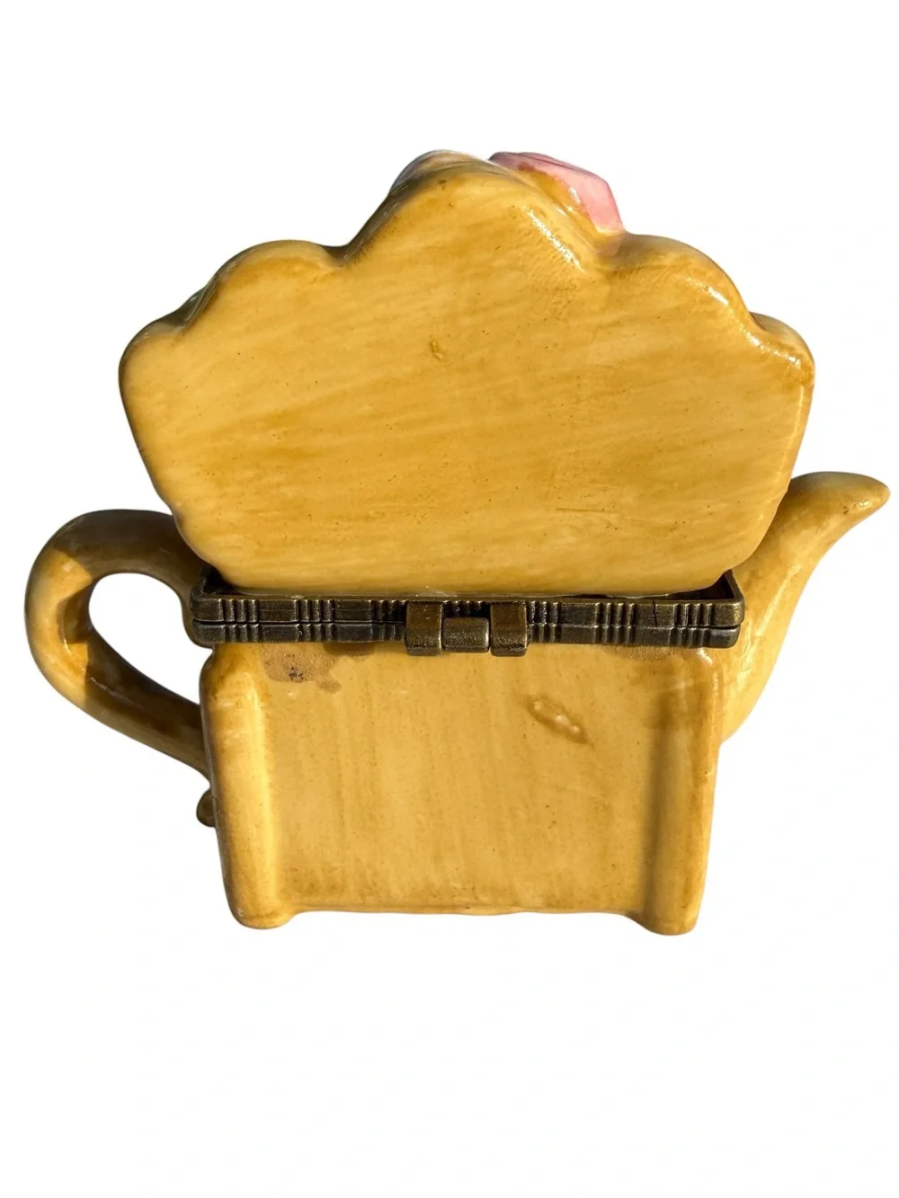 Vintage Laundry Room Teapot Trinket Box Ceramic Hinged Jewelry Box Whimsical 3”
